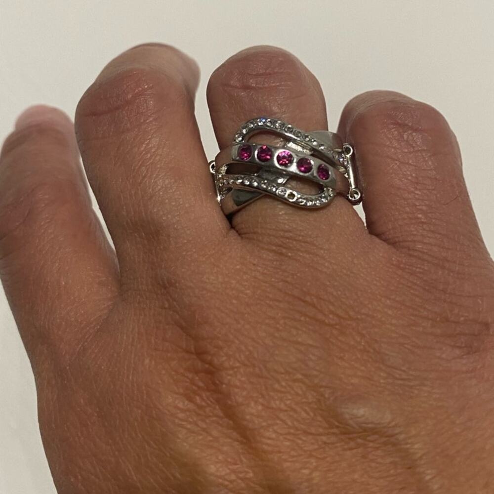 Paparazzi "Daintily Dreamy" pink rhinestone silver-tone stretch ring